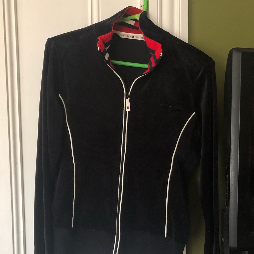Tommy Hilfiger black vintage velour track zip up